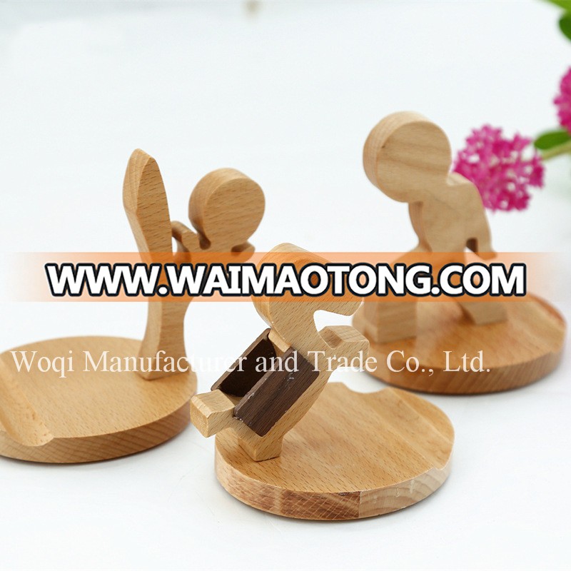 2017 High Quality kung fu person shape design wooden cartoon arts crafts funny cell phone stand holder