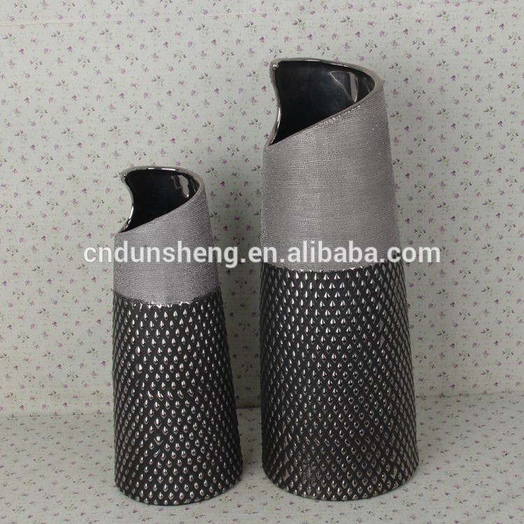 wholesale silver metallic ceramic home decor vase(set of 2)