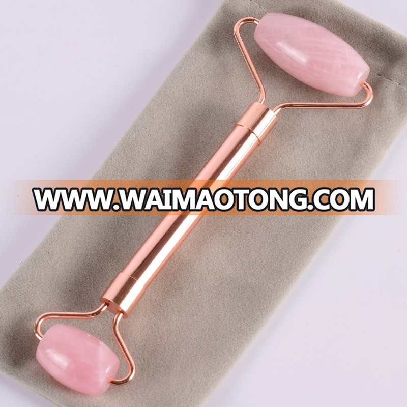 Pink Rose Quartz Facial Jade Roller massage stone for Face and Neck with DIY head