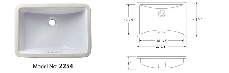 CUPC rectangular ceramic bathroom sink/porcelain wash basin/undermount vanity sink 2254(1812)