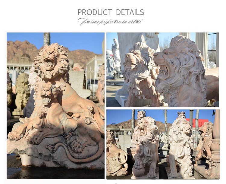 Red Marble Sleeping Lion Sculpture Outdoor Animal Statue NTBM-L115R