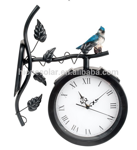 red bird led solar garden clock