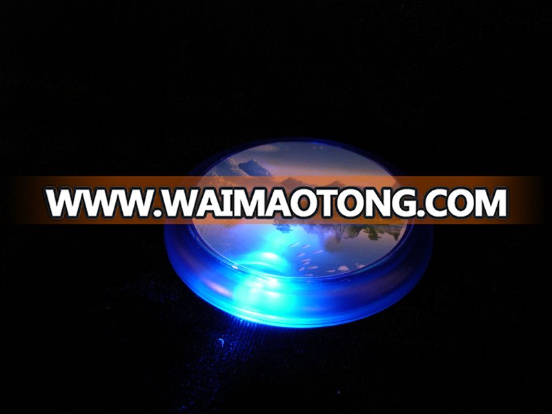 hot selling flash lamps illustrated led round coaster for party supplies