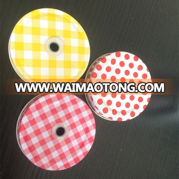 Metal lids for glass mason jar with straw hole colorful screw caps