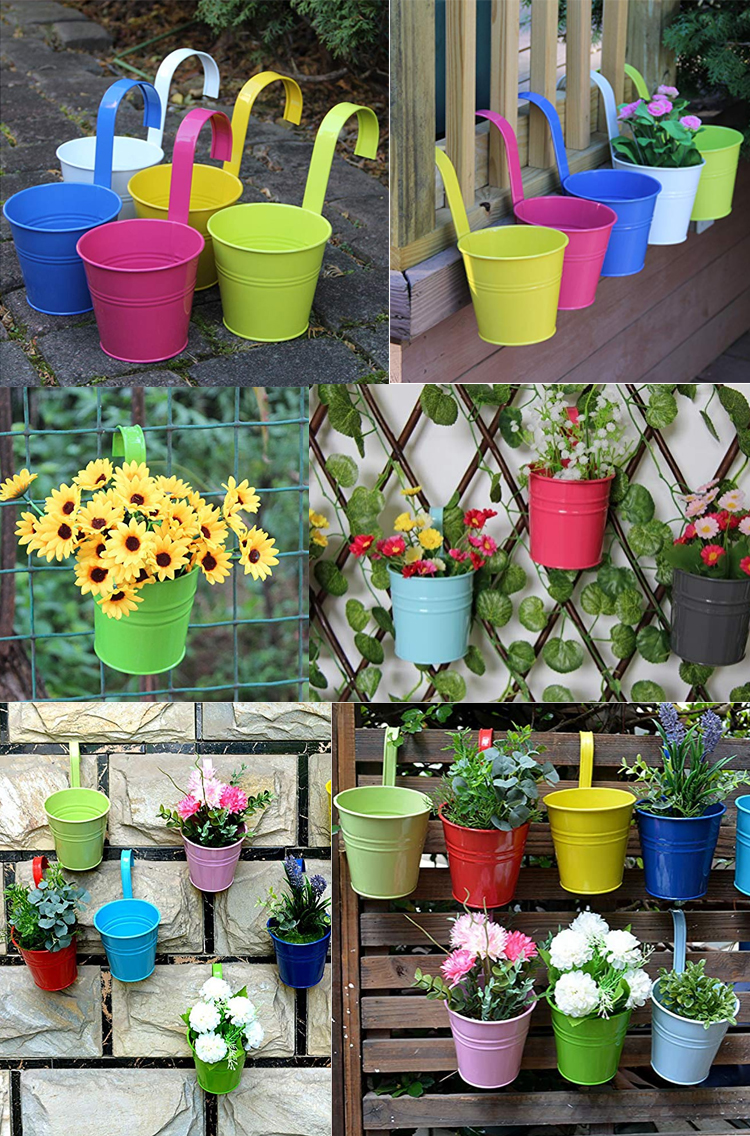 Tin Metal Iron Colorful Hanging Succulent Flower Planter Pots Bucket