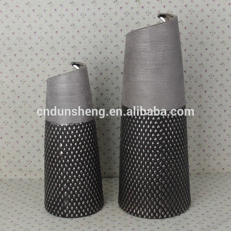 wholesale silver metallic ceramic home decor vase(set of 2)