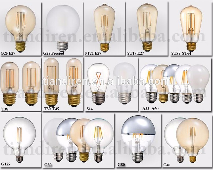 A60 2W LED globle clear glass filament light bulb E27 220V