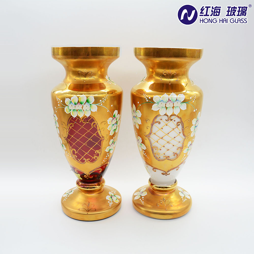 30cm Tall Golden Glass Flower Vase Decorative Wedding Vase With Gift Box