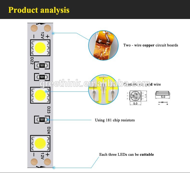 5 meters per roll High Lumen Samsung SMD 5630 LED flexible Strip