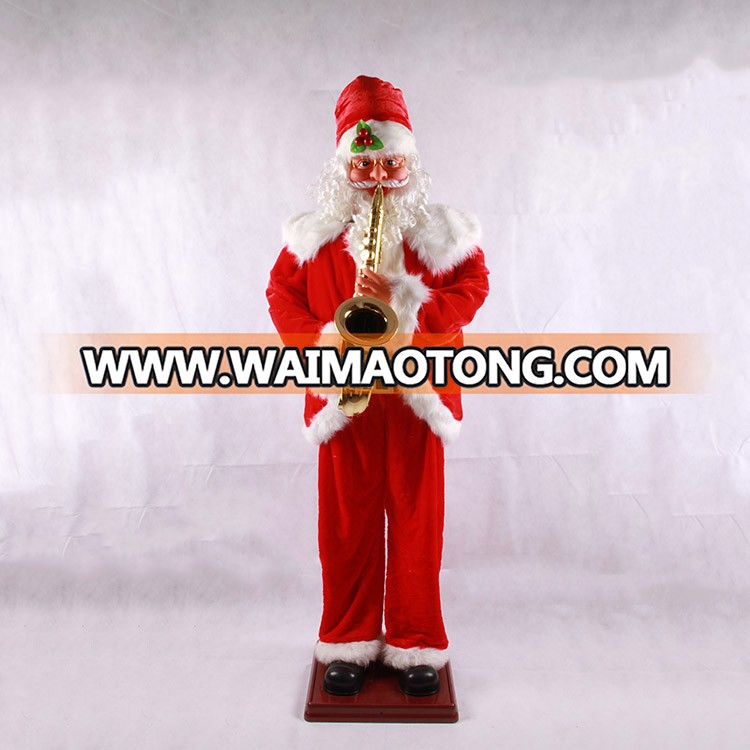 Musical outdoor decor Life size animated polyresin Christmas Santa Claus with  fabric dress