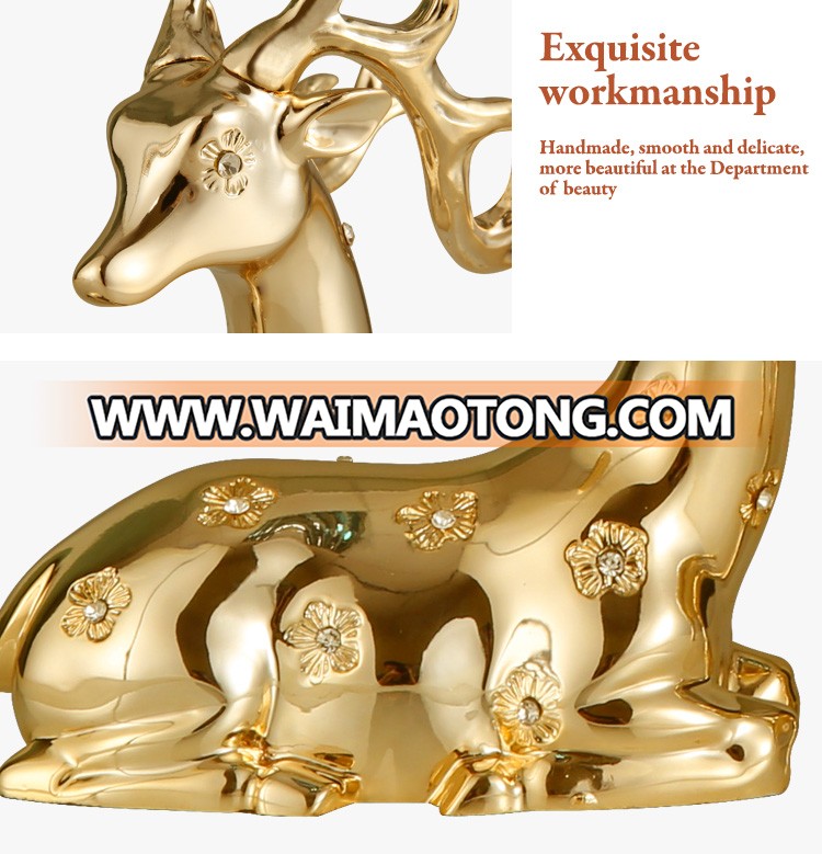 Wholesale decorative resin gold deer figurines for christmas ornament decoration