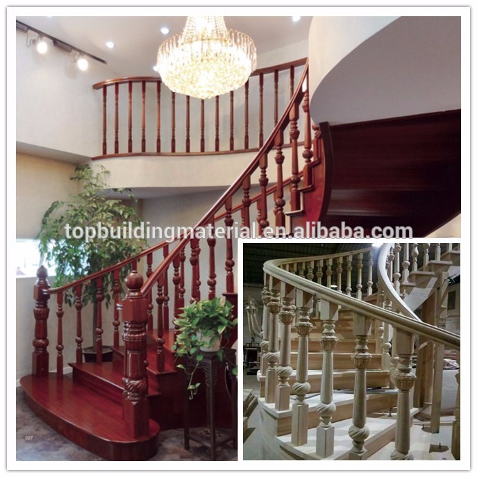 Custom Indoor stairs curved solid red oak wood stair railing