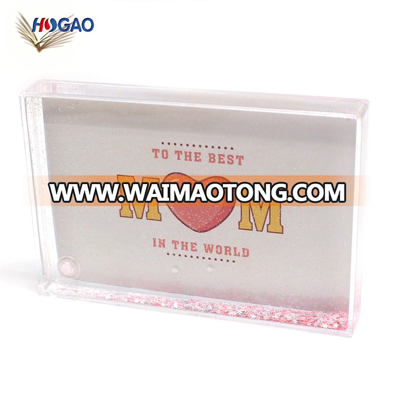 OEM wholesale rectangle shape photo snow globe DIY plastic snow frame picture insert snow globe