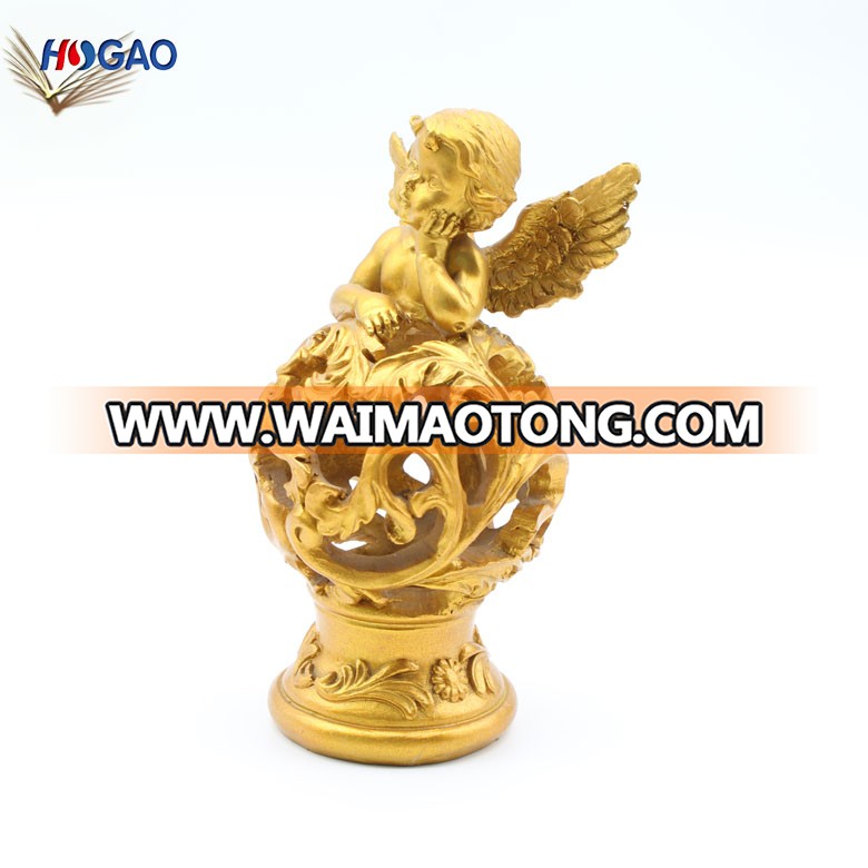 High quality custom size home decor garden decor resin indoor lovely golden angel figurines statues for sale