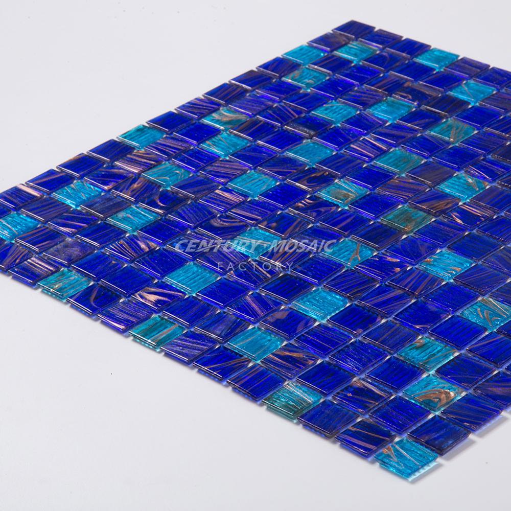 Cheap Golden Line Blue Square Glass Swimming Pool Mosaic Tile