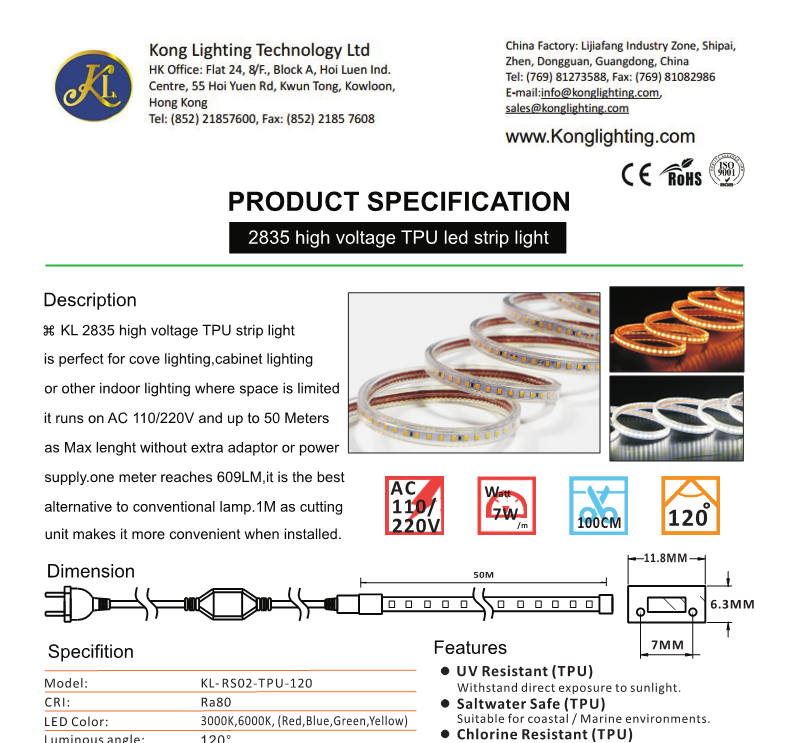 2835 High Voltage TPU Led Strip Light