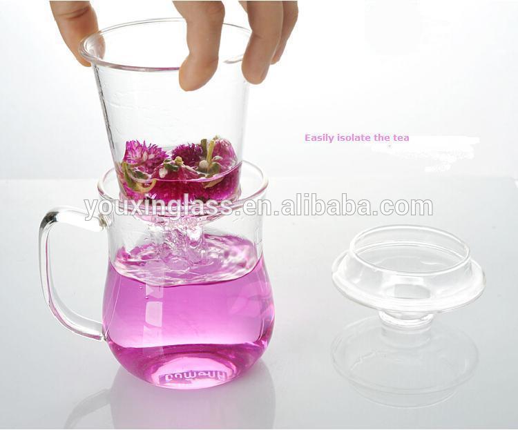 Heat resistant 350ml office-mate clear glass tea cups with filter