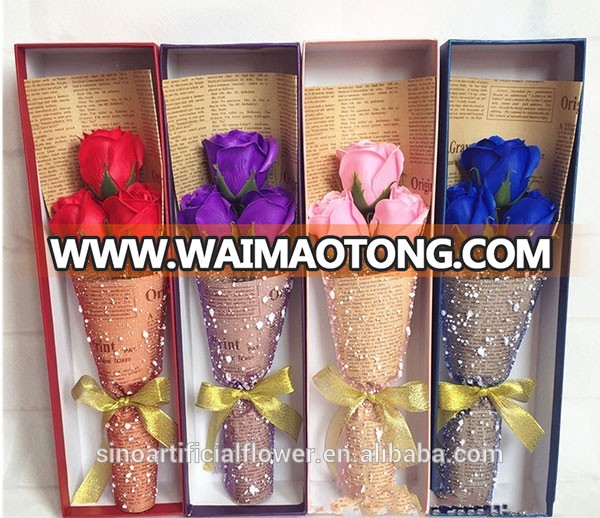 Popular gift fresh artificial flower rose bouquet for valentines day