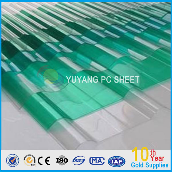 Polycarbonate corrugated sheet for roofing, roofing panel