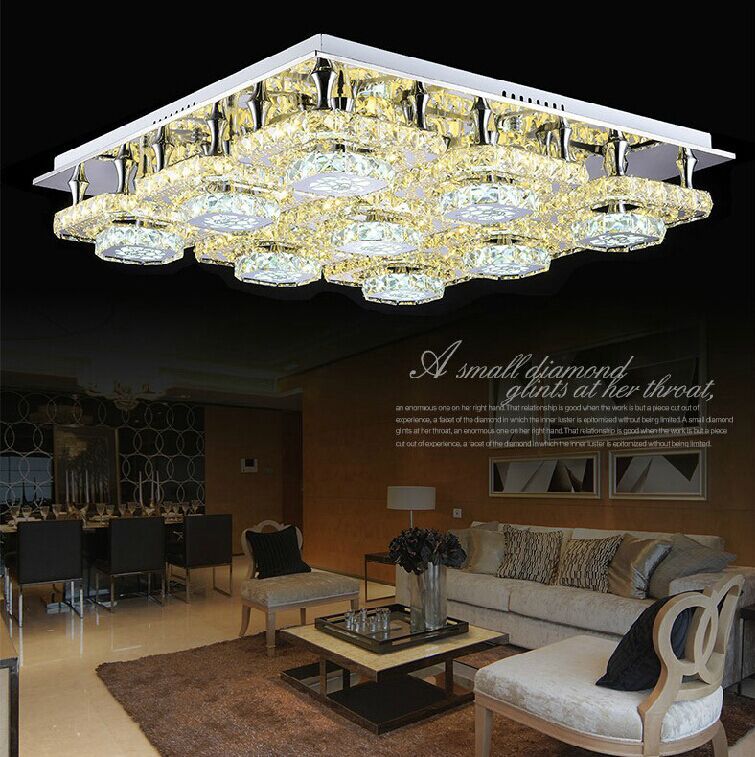 Square modern luxury LED crystal ceiling lamp