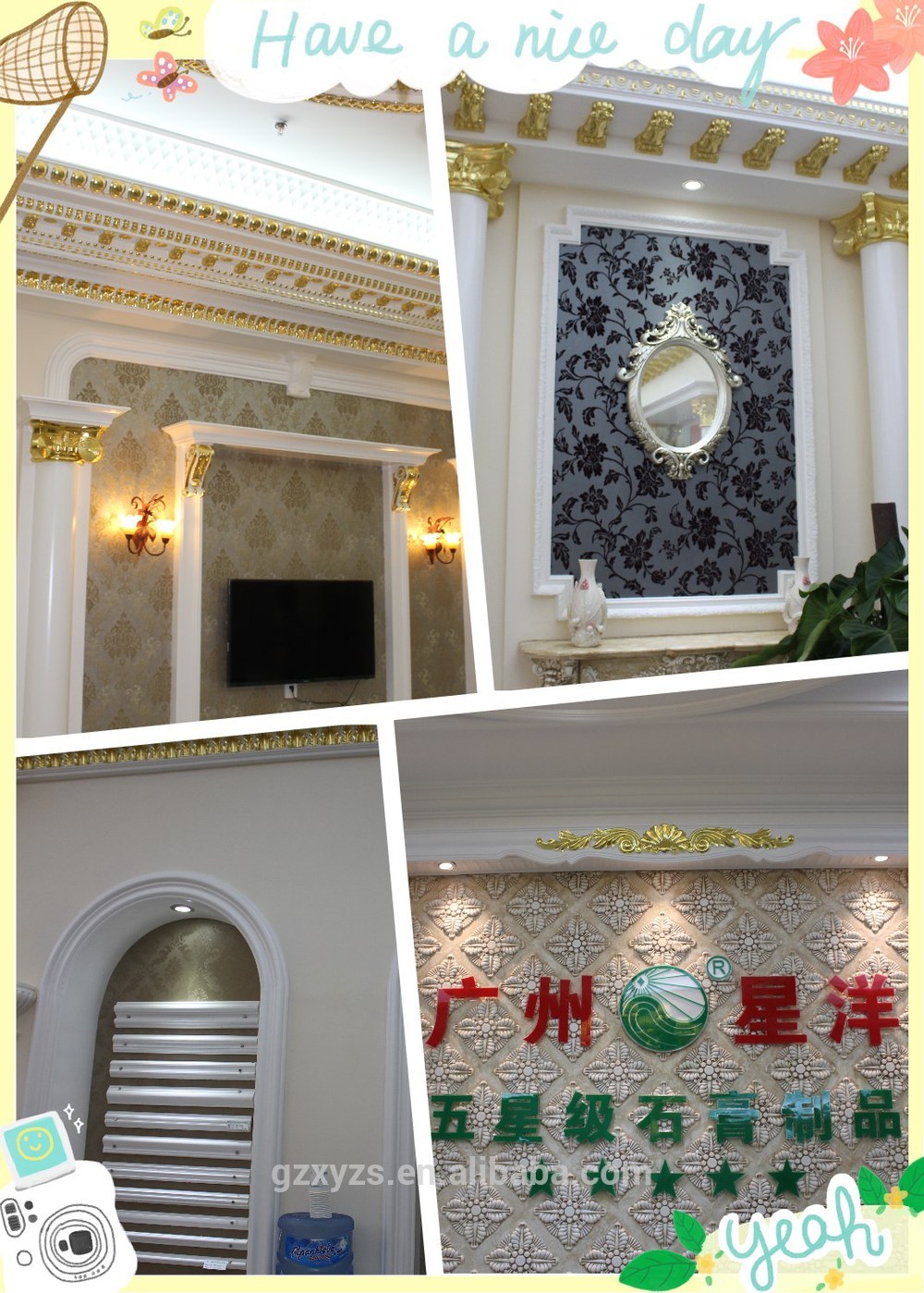 gold gypsum relief for indoor wall decoration