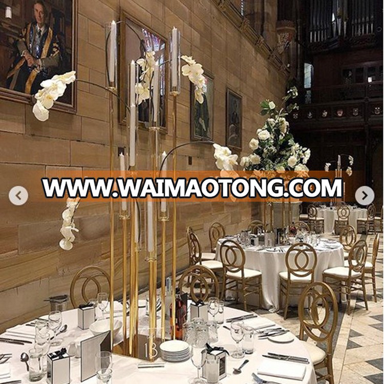 10 arms square base gold candlesticks wedding floor candelabra with hurricanes on the top