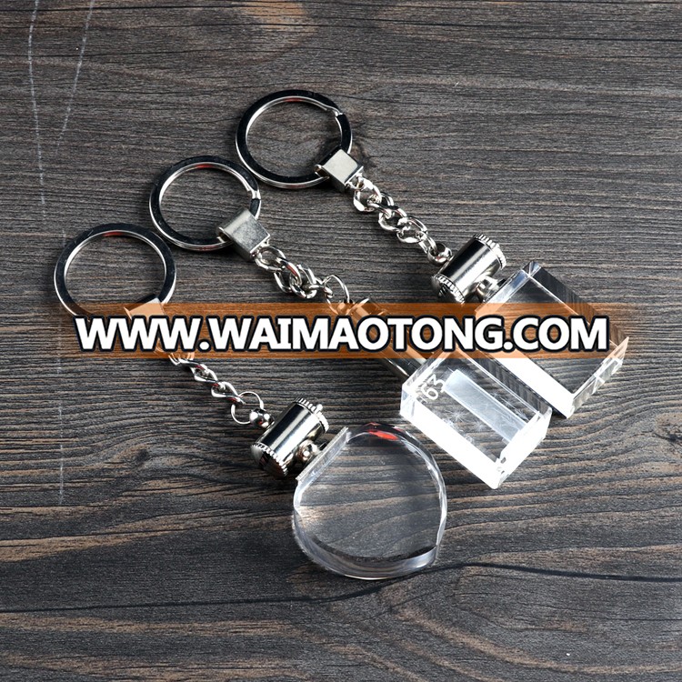 High quality led light crystal glass keychain