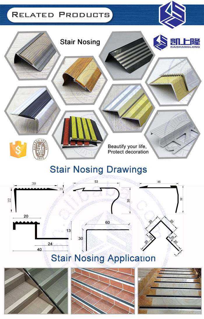 Durable screws carpet stair treads non skid aluminium stair nosing