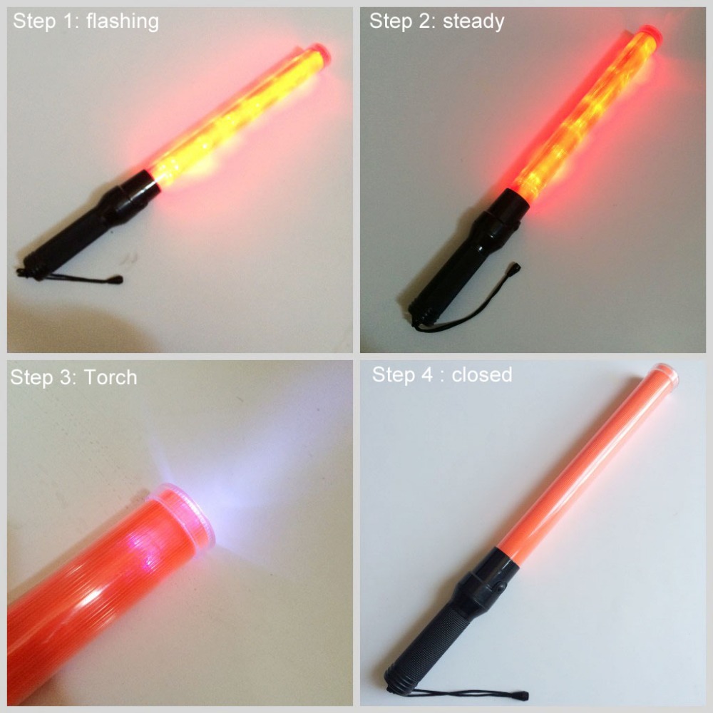 TB-900R-154cm Red LED and Torch Light Flashing Traffic Control Wand Baton