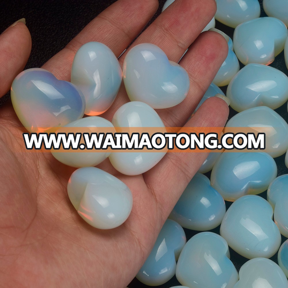 Wholesale 20mm 30mm 35mm opalite heart shape gemstone beads natural opalite crystal hearts