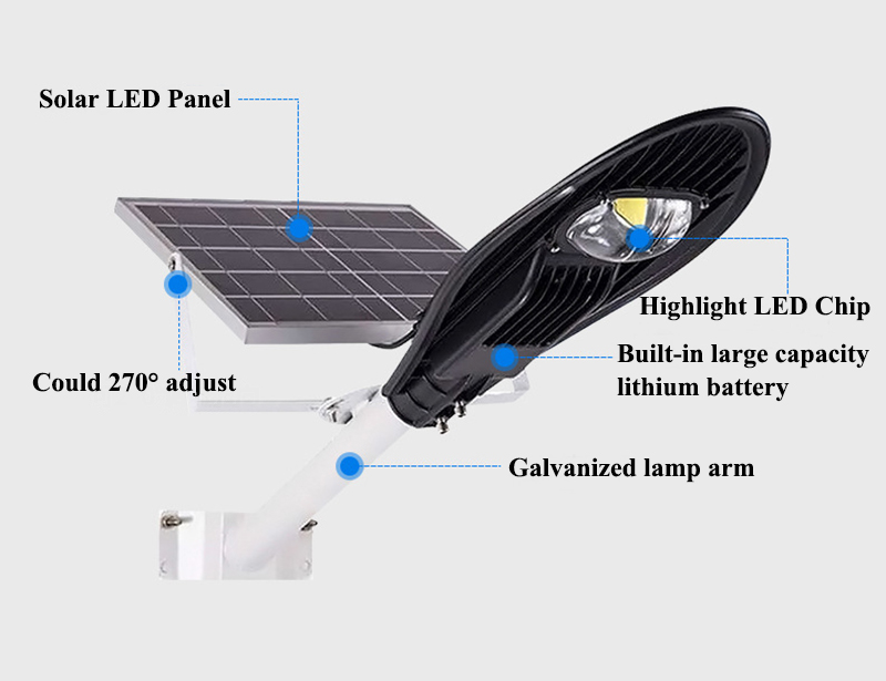 Exterior luminarias lights control waterproof 20w 30w 50w 100w solar led street lamp led lighting