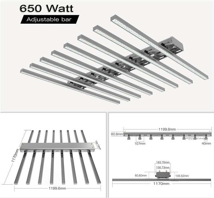 Greenhouse cultivation 650watt led grow light linear bar strip