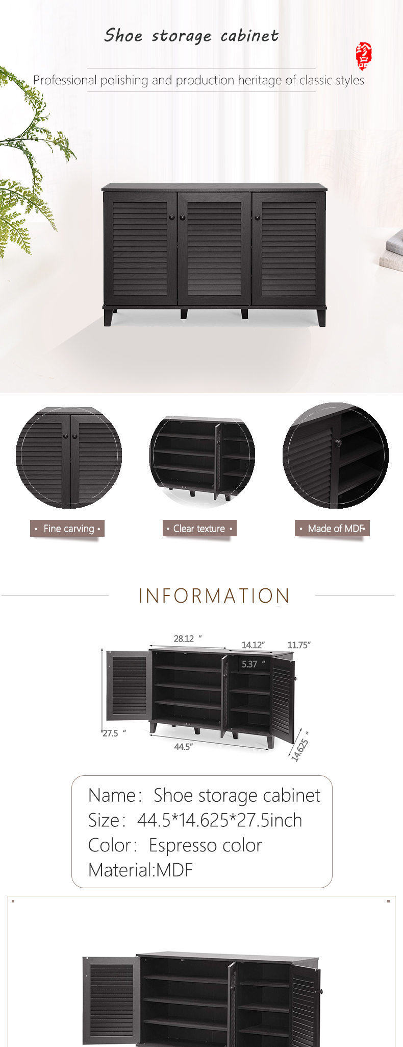 New product Dark color Simple  Furniture living room shoe cabinet