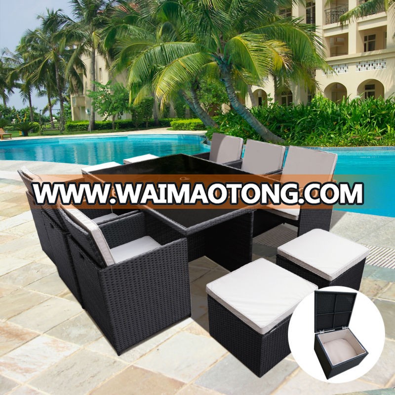 outdoor 13pcs KD synthetic rattan cube dining set furniture with storage function RLF-141104CD