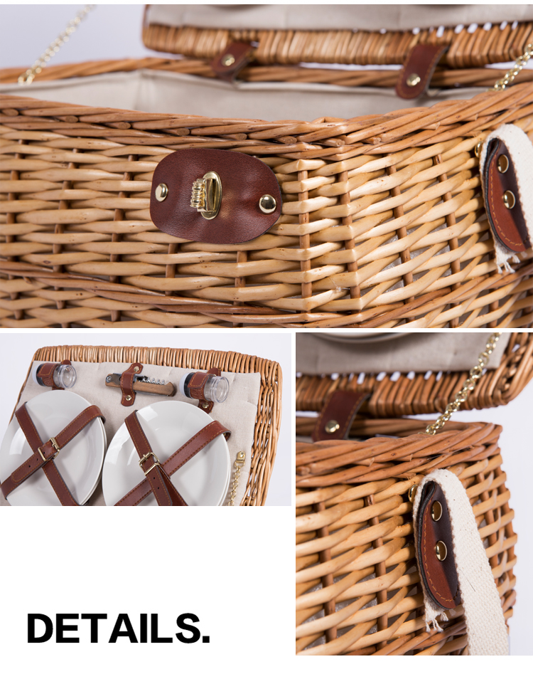 Handmade crafts small outdoor mini gift baguette storage willow rattan hampers weaving wicker picnic basket straps long handle