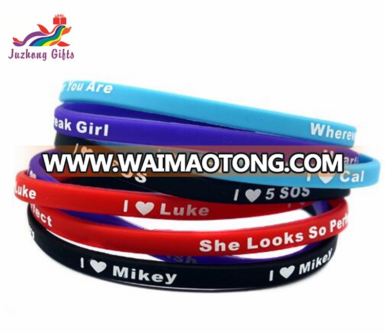 Manufacture 1/4 Inch Thin Size Custom Logo Silicone Wristbands