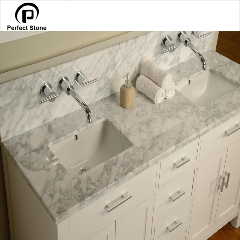 black and white marble vanity in bathroom