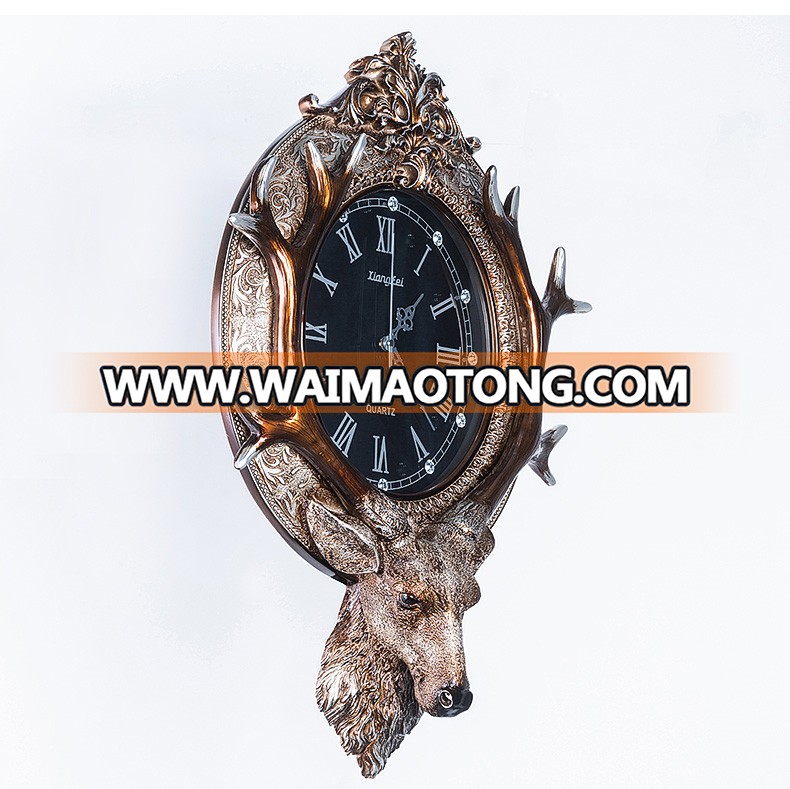 Europe fashion resin deer head luxury decorative wall clock for home decoration