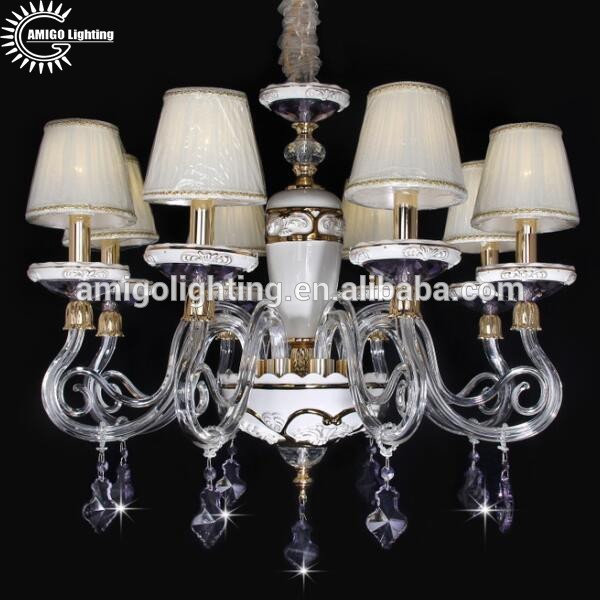 6 lights Italian blue ceramic chandelier with amber crystal for restaurants A6670-6