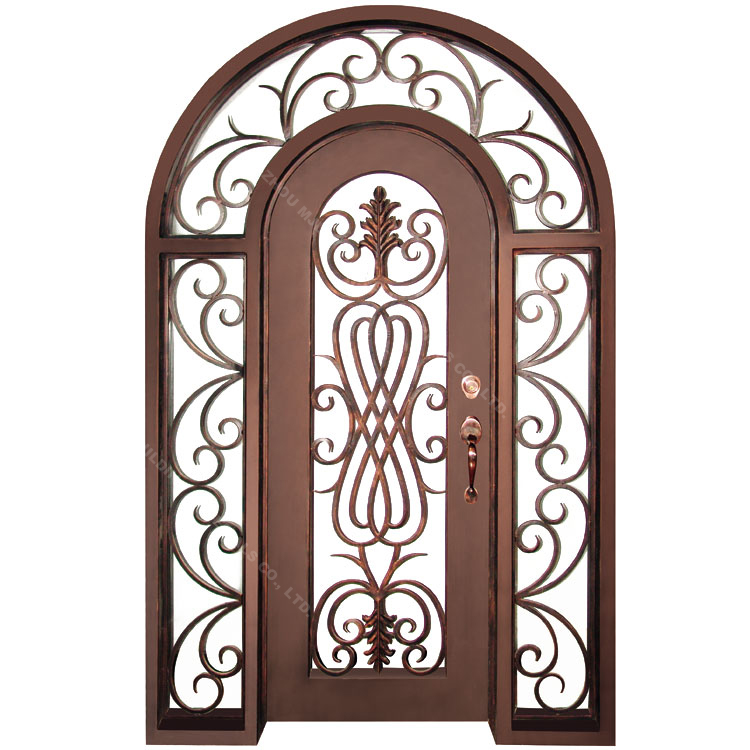 Zinc Spraying Waterproof Used Interior Wrought Iron Door with Glass