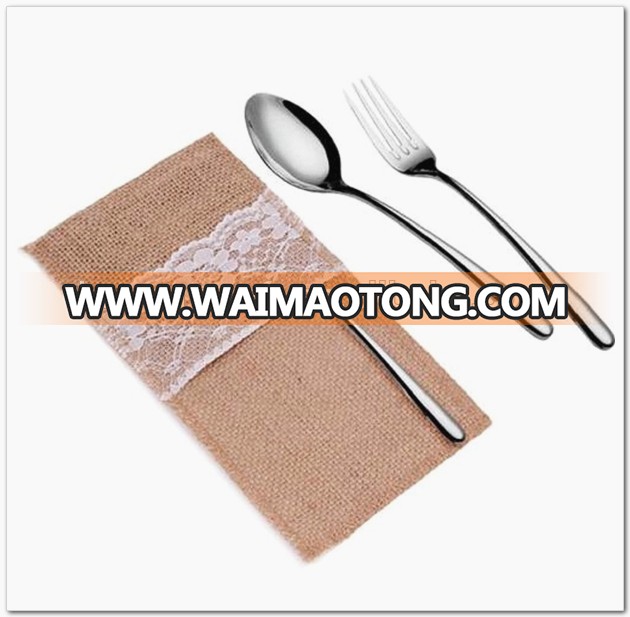 burlap hessian lace cutlery bags indoor wedding decoration wedding table centerpieces