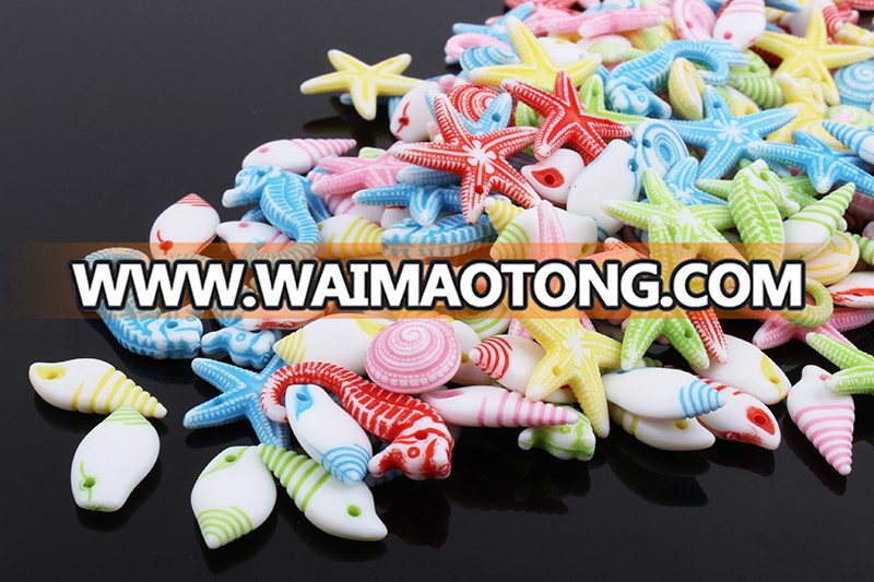 Popular assorted starfish, sea horse, conch shaped custom engraved animal plastic beads