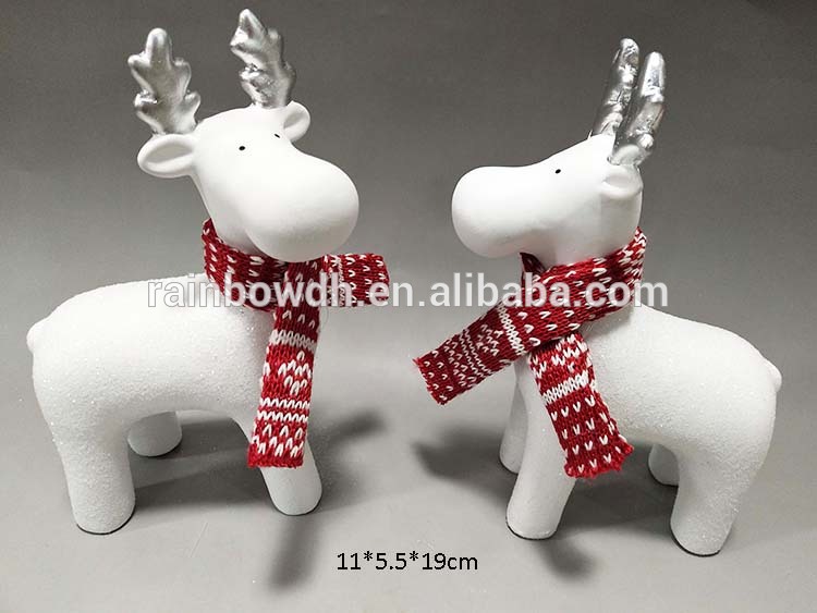 White Ceramic Reindeer Figurine Ornament for Christmas Decor