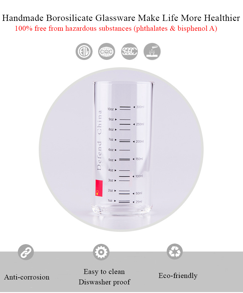 300ml Heat Resistant Glass Drinking Cup Glass Measuring Cup Handmade From Borosilicate Glass