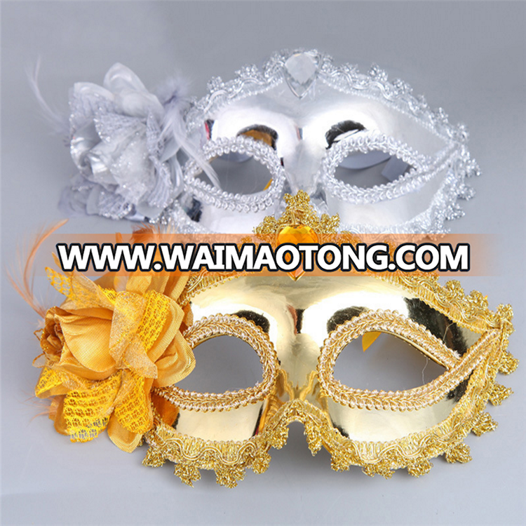 PoeticExst New women gold and silver color half face plastic carnival venetian mask flower decoration venetian masquerade masks