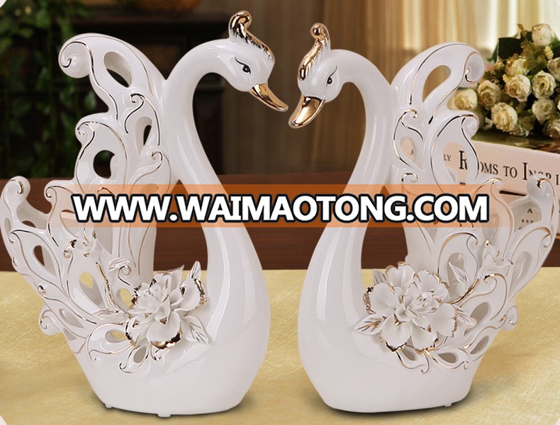 Christmas home decor wedding decoration gift ceramic swan statue