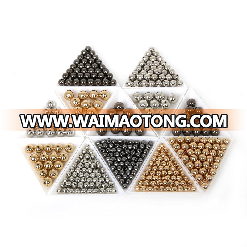 Wholesale Gold/Rhodium/Gunmetal Plated Plastic Round CCB Beads For Jewelry making DIY