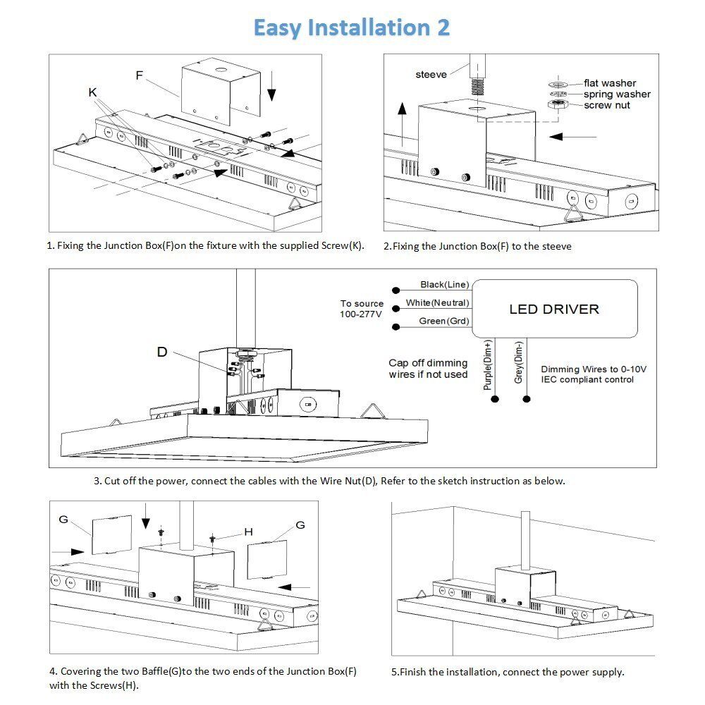 80w dimmable 2ft led low bay light ce rohs