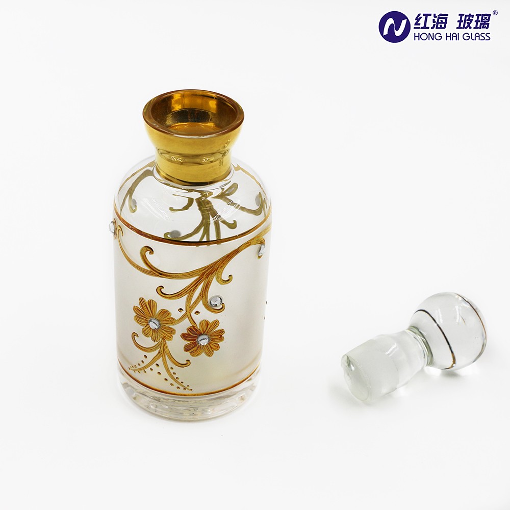 mouth blown crystal glass burner with metal part  with gold flower design modern style incense burner