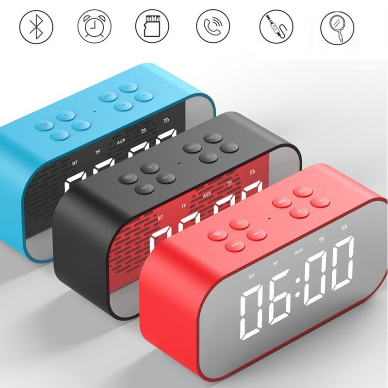 Portable Mirror LED display time wireless Handsfree call vibrant usb alarm clock speakers